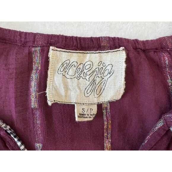 Ace & Jig Short Sleeve Top S Maroon Red Purple Metallic Stripe Blouse - Picture 5 of 7